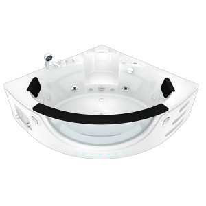 AquaVapore Whirlpool W06-TH, 152x152cm, weiße Eckbadewanne mit Massagedüsen und Handbrause.