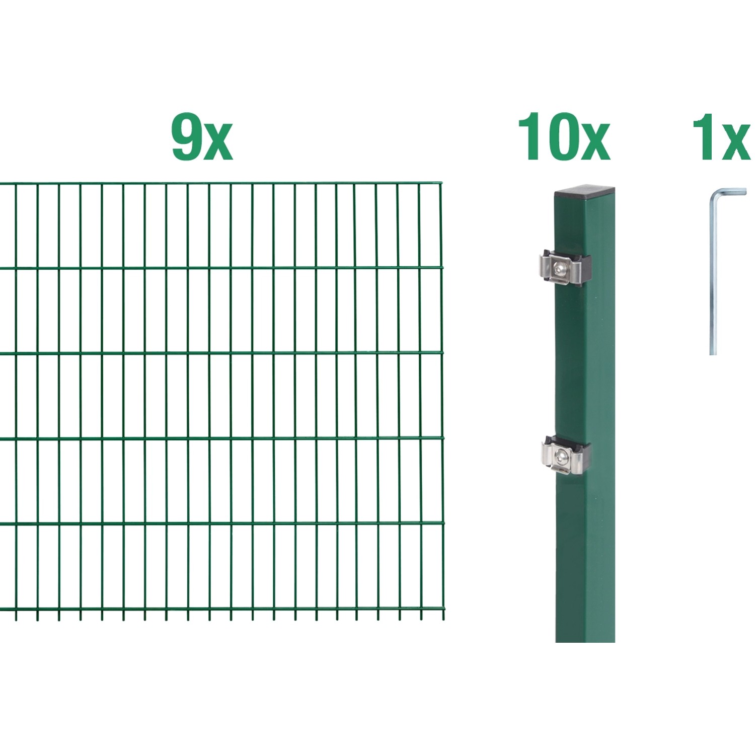 Metallzaun Grund-Set Doppelstabmatte verz. Grün beschichtet 9 x 2 m x 0,8 m günstig online kaufen