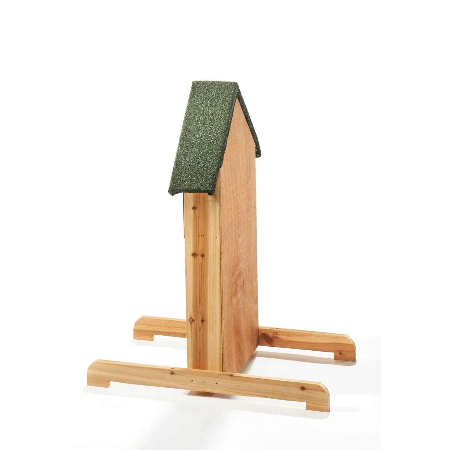 Kobolo Insektenhotel BEE aus hellem Holz mit grünem Giebeldach und stabilem Standfuß.