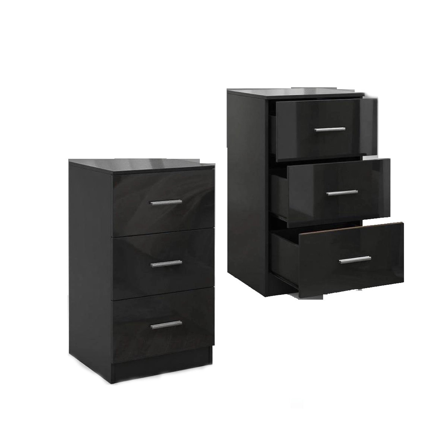 Costway 2er Set Nachttisch mit 3 Schubladen Schwarz 37x34x66,5cm