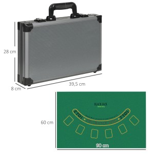SPORTNOW Pokerset im grauen Koffer mit Spielunterlage. Komplettes Set für Pokerabende.