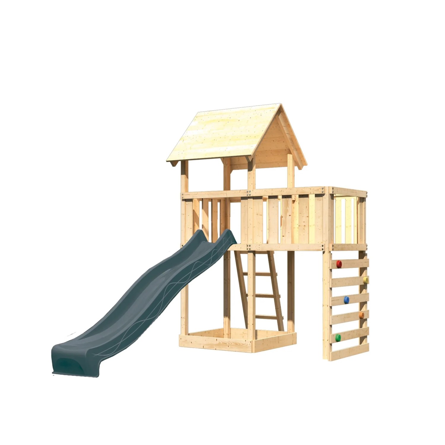 Karibu Spielturm Lotti mit Rutsche Plattform u. Kletterwand Natur-Anthrazit