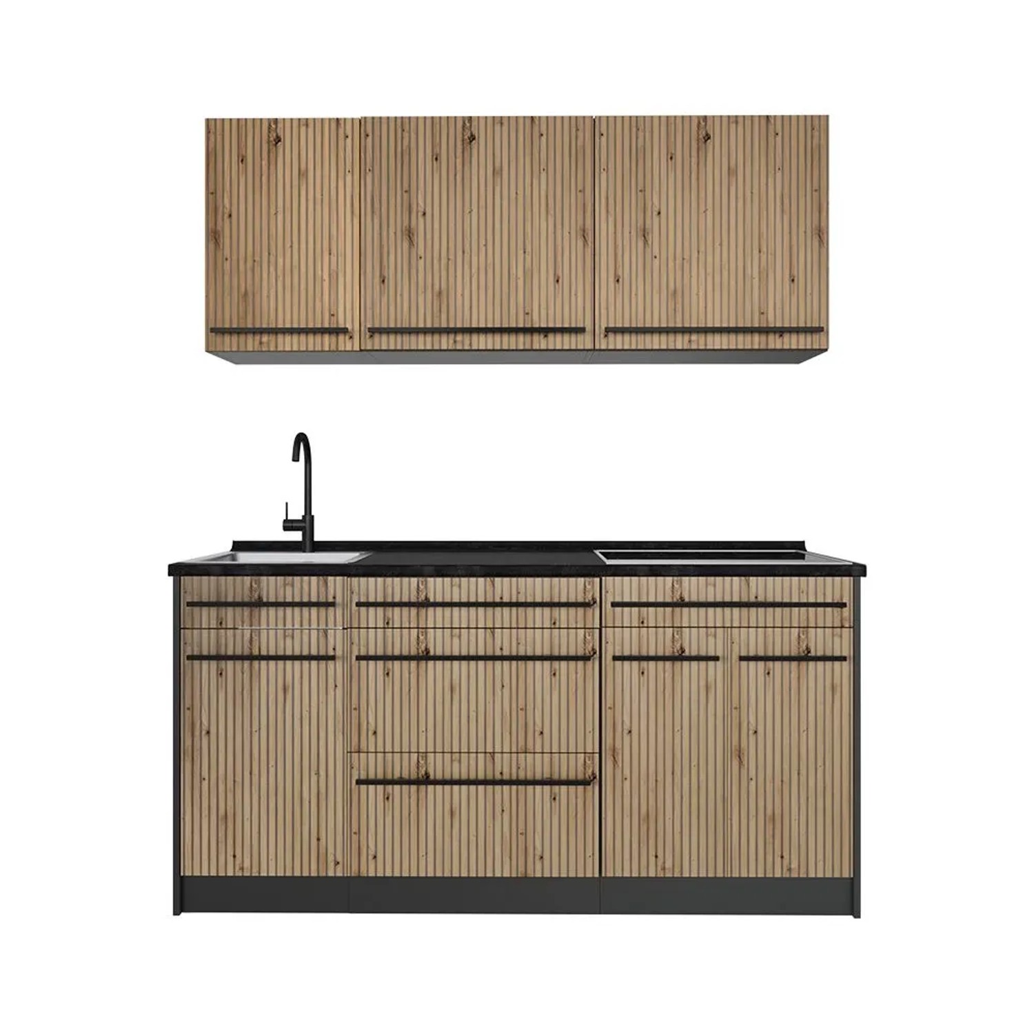 Vicco Singleküche R-Line Artisan-Eiche/Anthrazit 160 x 82 ohne Arbeitsplatte Art Nr 66888