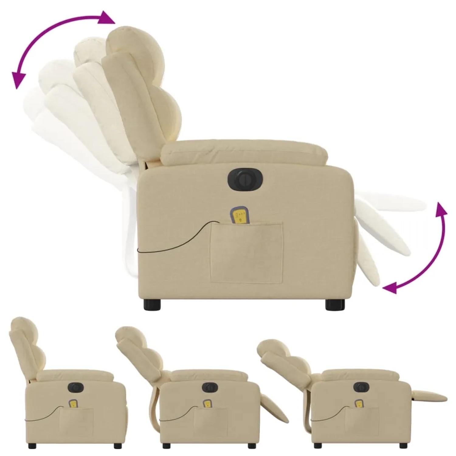 Elektrischer Massagesessel in Creme mit verstellbarer Rückenlehne und Fußstütze.