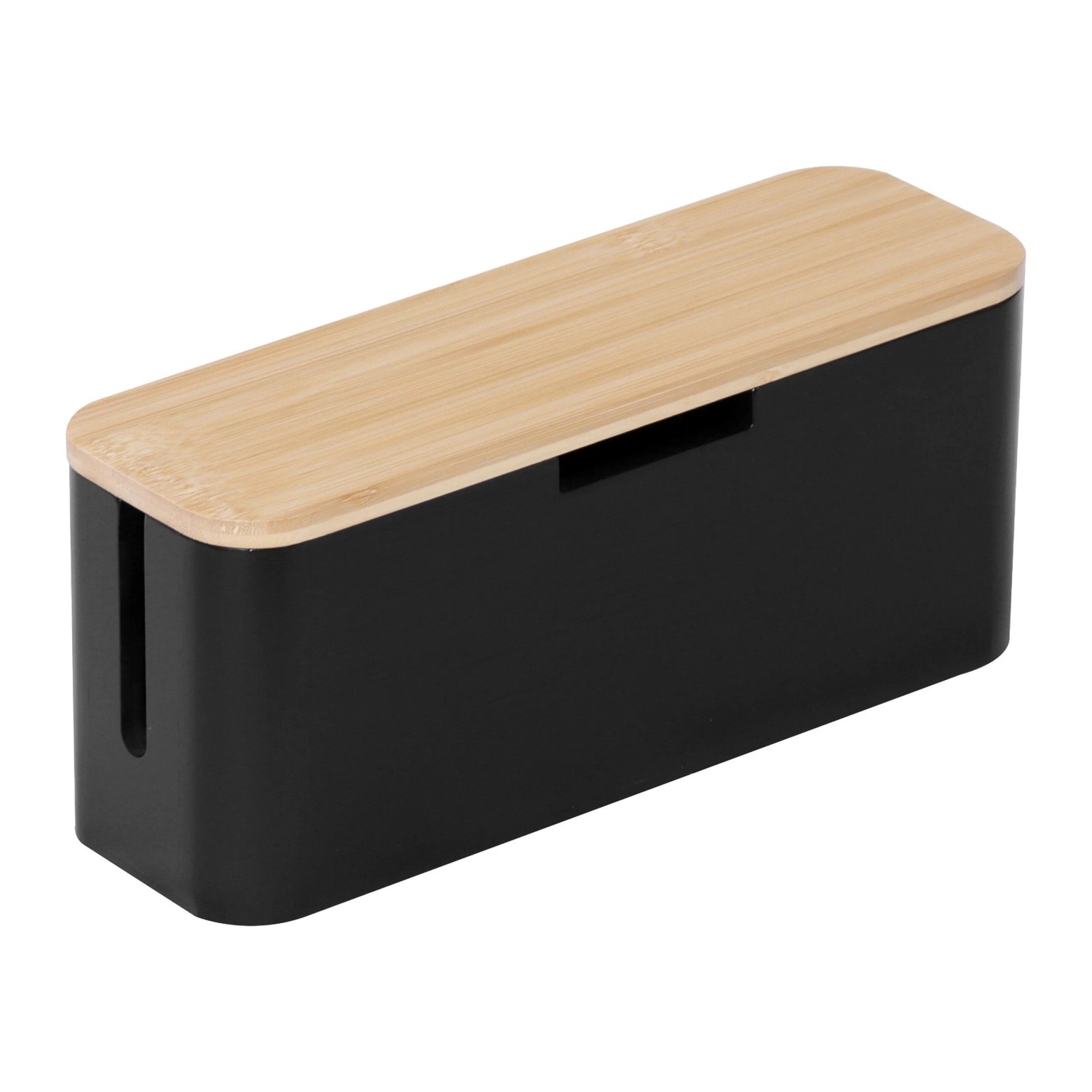 Relaxdays Kabelbox Bambus Natur Schwarz Magnetisch 14,5 cm x 34 cm x 11 cm