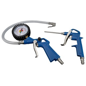 Güde Kompressor 231/10/24 Zubehör: Reifenfüller mit Manometer und Ausblaspistole im Set.