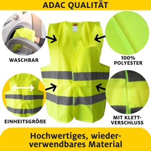 Gelbe OK Cars Warnweste ADAC (2 Stk.) mit Reflektorstreifen, waschbar und Einheitsgröße.