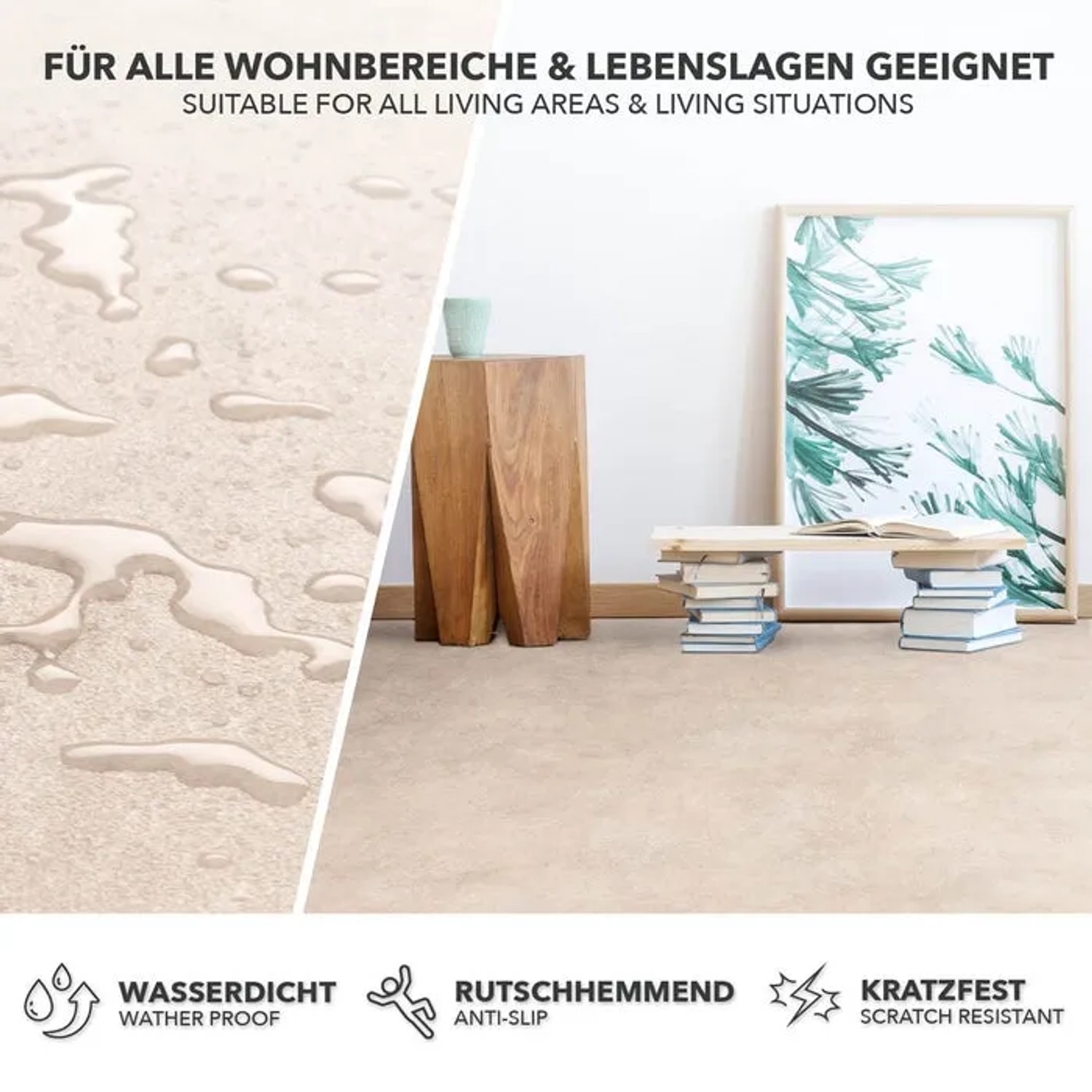 Karat CV Boden Atlantic Midas in Steinoptik, wasserfest und abriebfest, im Wohnraum.