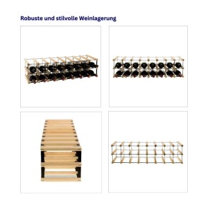 Modulares Weinregal Vinotega aus Kiefernholz, geölt, für 8 Flaschen. Verschiedene Ansichten.