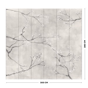 Art for the Home Fototapete Chinese Blossom, 280x300 cm, beige-grau mit Blütenzweigen.