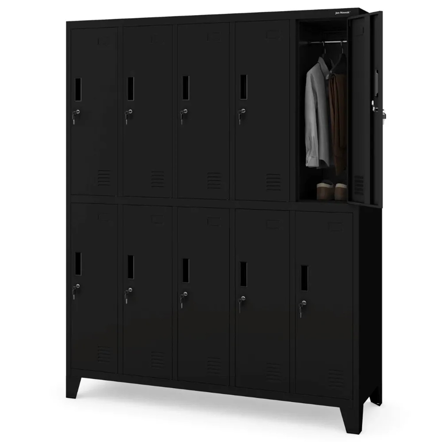 JAN NOWAK Umkleideschrank Spind BARTEK 10 Abteile 172 x 136 x 45 cm Schwarz