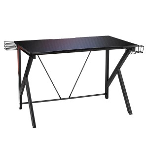 Costway Gaming Tisch K-Förmig 115 x 73 cm Getränkehalter Kopfhörer