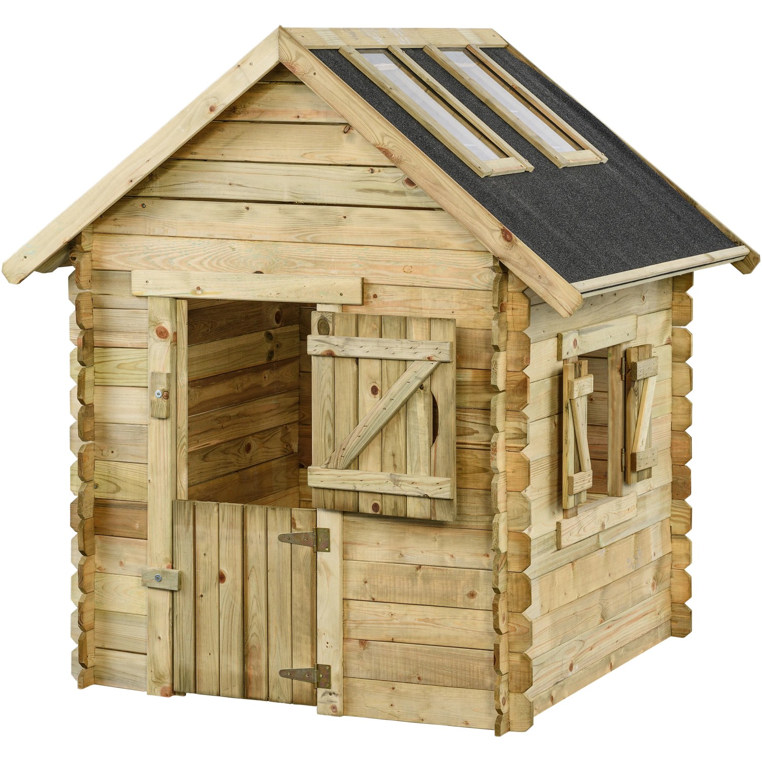 SwingKing Spielhaus Louise mit Fenster, Tür und Dachfenstern aus Plexiglas. Holz imprägniert.