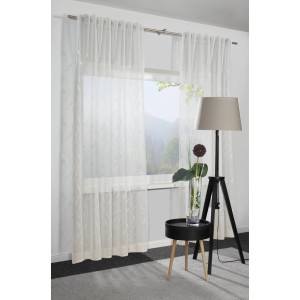 Bennetti Schal Dolly-Voile Natur, transparenter Fenstervorhang mit Rankenstickerei, 140x245 cm.