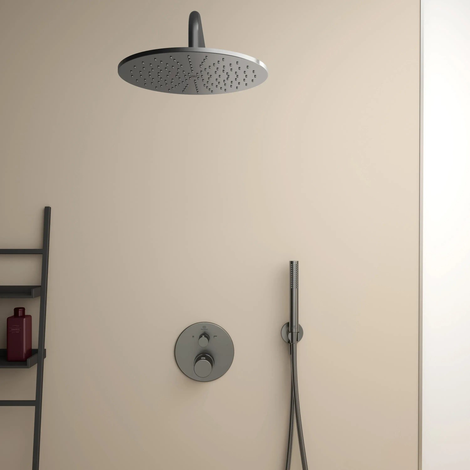 Ideal Standard Brausehalter Idealrain Atelier, Magnetic Grey, runde Halterung für Handbrause.