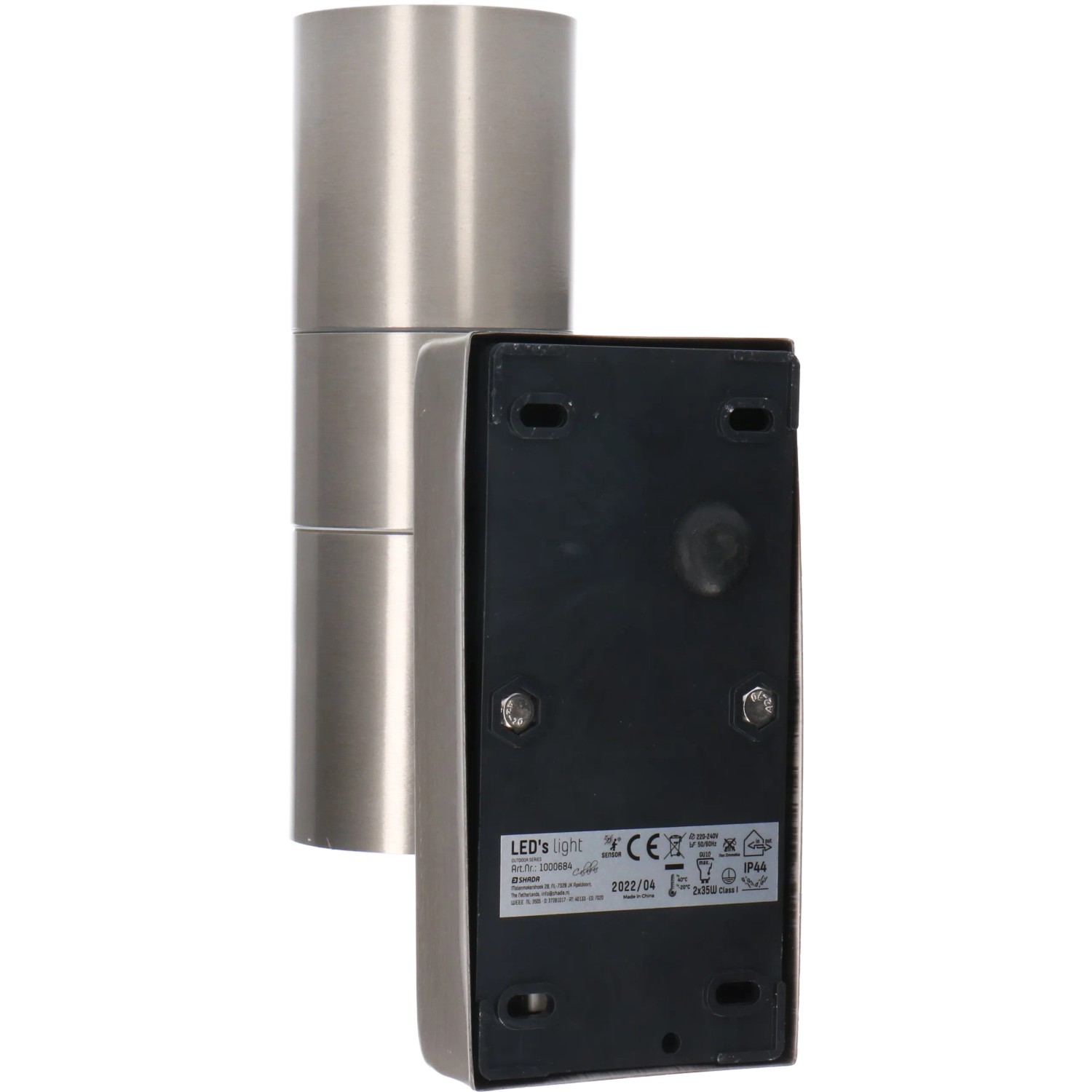 LED`s light Außenleuchte Rund mit IR-Sensor aus Edelstahl, Detailansicht der Rückseite.