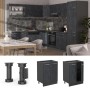 Vicco Küchenunterschrank R-Line, 60 cm, Schwarz Beton/Anthrazit, ohne Arbeitsplatte. Küchenschrank mit Füßen und geöffnet.