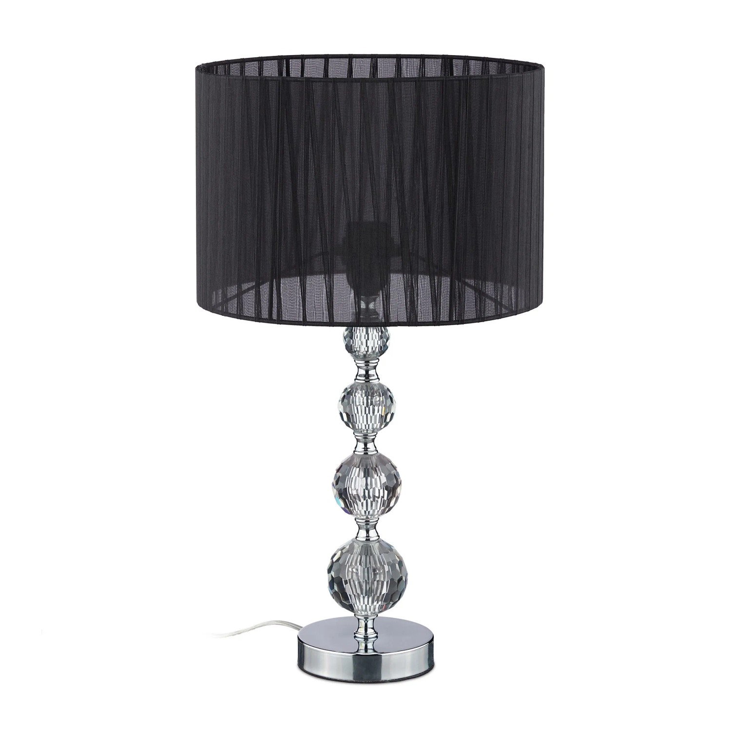 Relaxdays Tischlampe Glas Schwarz Silber mit Stoffschirm 54 cm x 29,5 cm 1,8 kg
