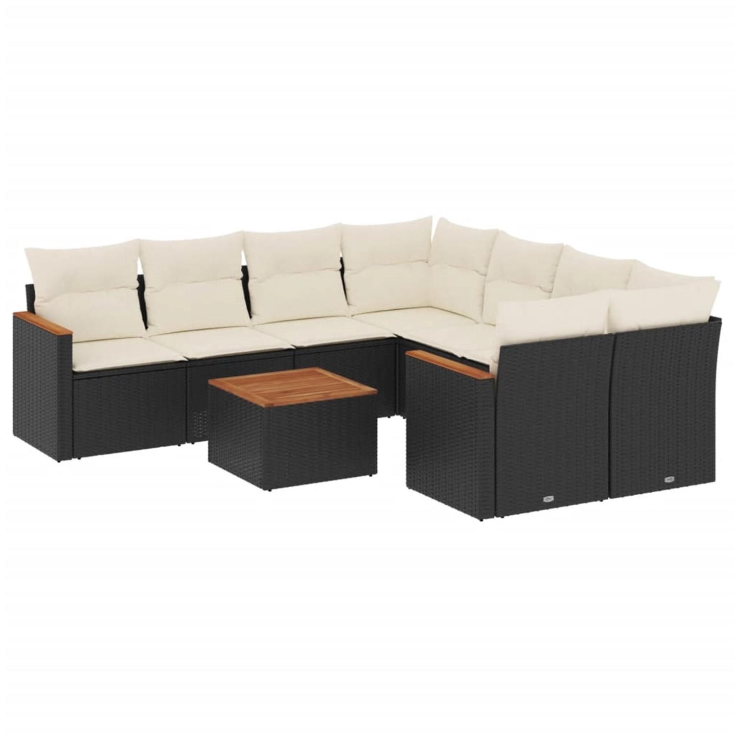 vidaXL 9-Tlg Garten-Sofagarnitur mit Kissen Schwarz Poly Rattan 3225825