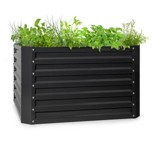 Blumfeldt High Grow Straight Hochbeet, anthrazitfarben, quadratisch, 100x60x100 cm, mit Bepflanzung.
