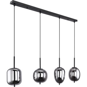 Globo Pendelleuchte Blacky, 4-flammig, schwarz mit rauchfarbenen Gläsern.