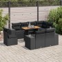 Schwarze 9-tlg. vidaXL Garten-Sofagarnitur aus Poly Rattan mit Tisch und Kissen.