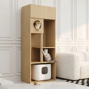 Merax Kratzbaumschrank 80x45x193 cm Naturholz Katzenmöbel Kratzsäule