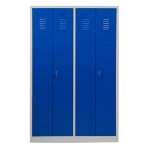 Blau-grauer PROREGAL Garderobenspind mit 4 Fächern und 2 Schlössern.