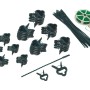 71-teiliges Pflanzen-Bindeset für Garten: Staudenhalter, Bindedraht, Pflanzenclips in Grün.
