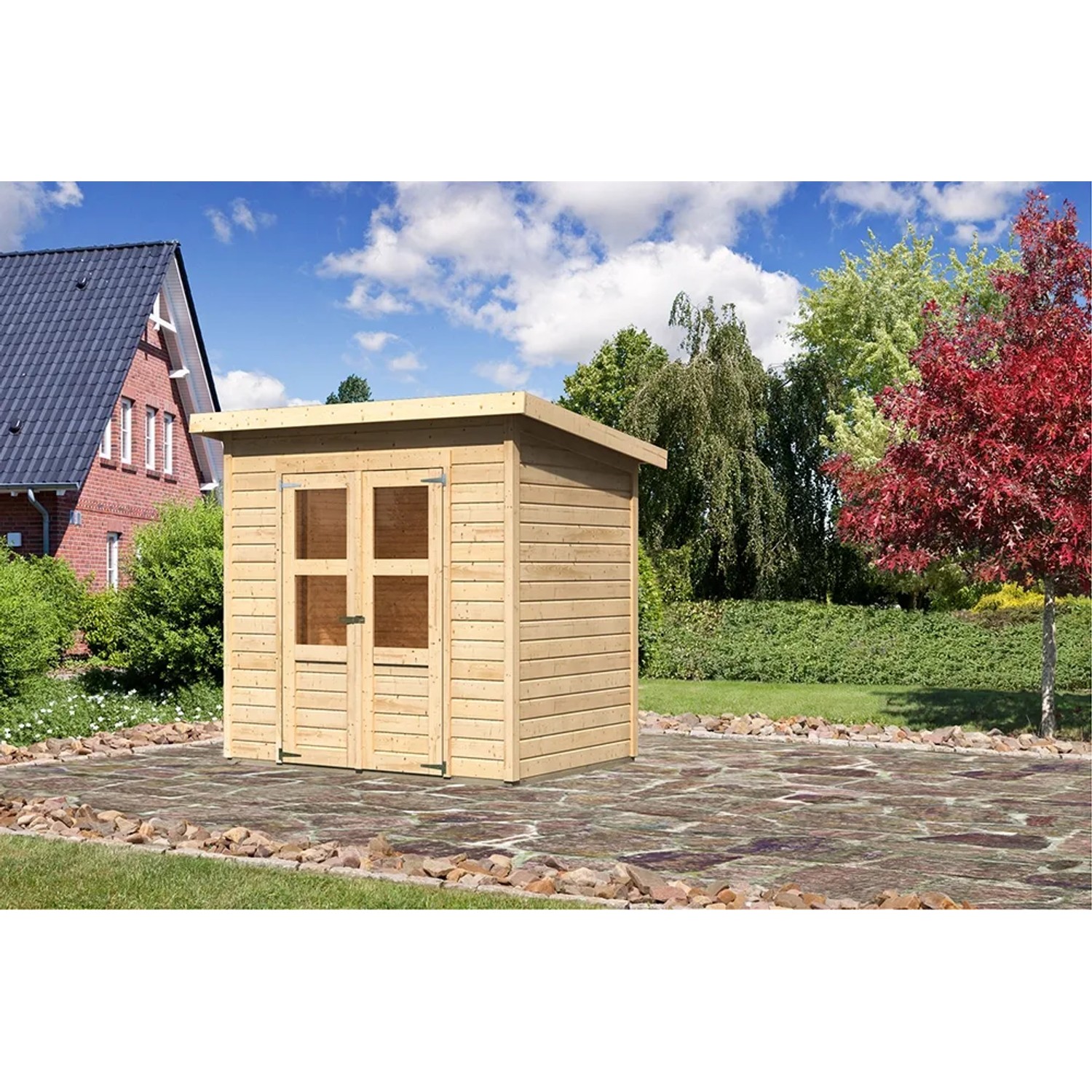 Karibu Holz-Gartenhaus Neuenburg, unbehandelt, mit Pultdach, 208x150 cm.