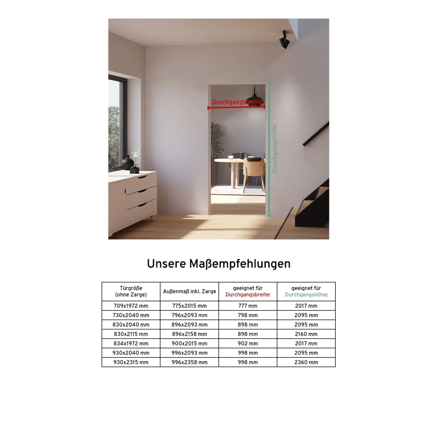 inova Loft Glastür 834x1972 mm, Klarglas, 3 Felder, DIN Rechts, Komplettset mit schwarzem Beschlag.