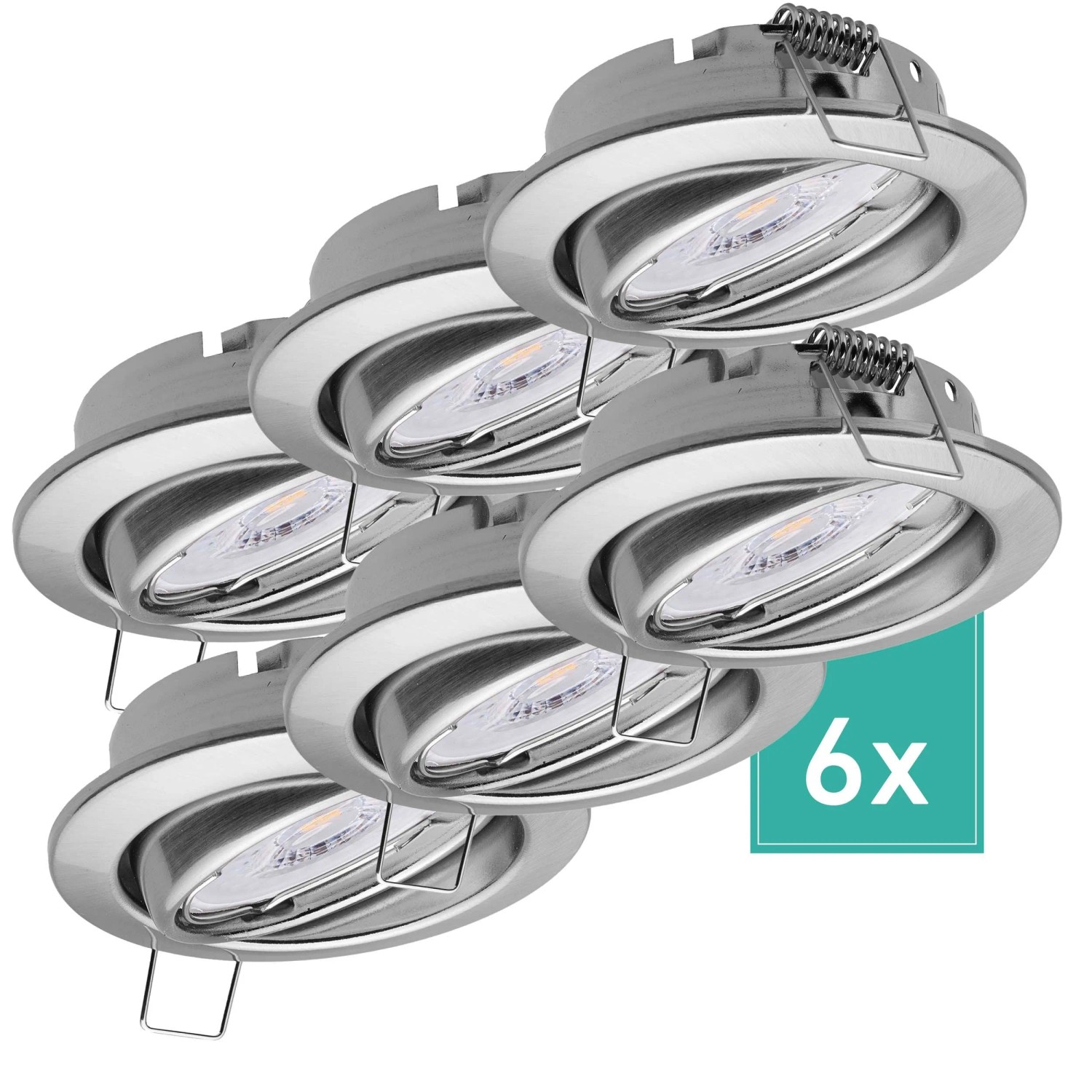 Oktaplex Dijon 6er Set LED-Spots Einbaustrahler Schwenkbar Lochmaß Ø 68mm Edelstahl-Optik 4,8W 3000K Warmweiß 230V