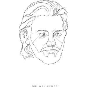 Komar Wandbild Star Wars Obi Wan, 40x50 cm, Strichzeichnung auf weißem Grund.