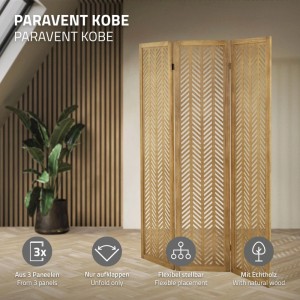 ML-Design Paravent 3-Teilig Kobe Natur Raumteiler 170x121 cm aus Paulownia-Holz