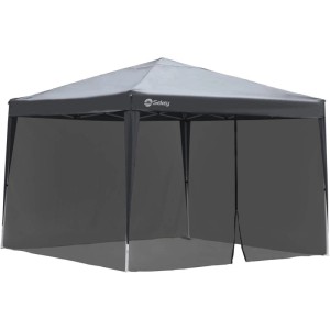 Schwarzes Moskitonetz für 3x3m Pavillon mit Reißverschluss und Klettbändern. Effektiver Insektenschutz Fliegengitter.