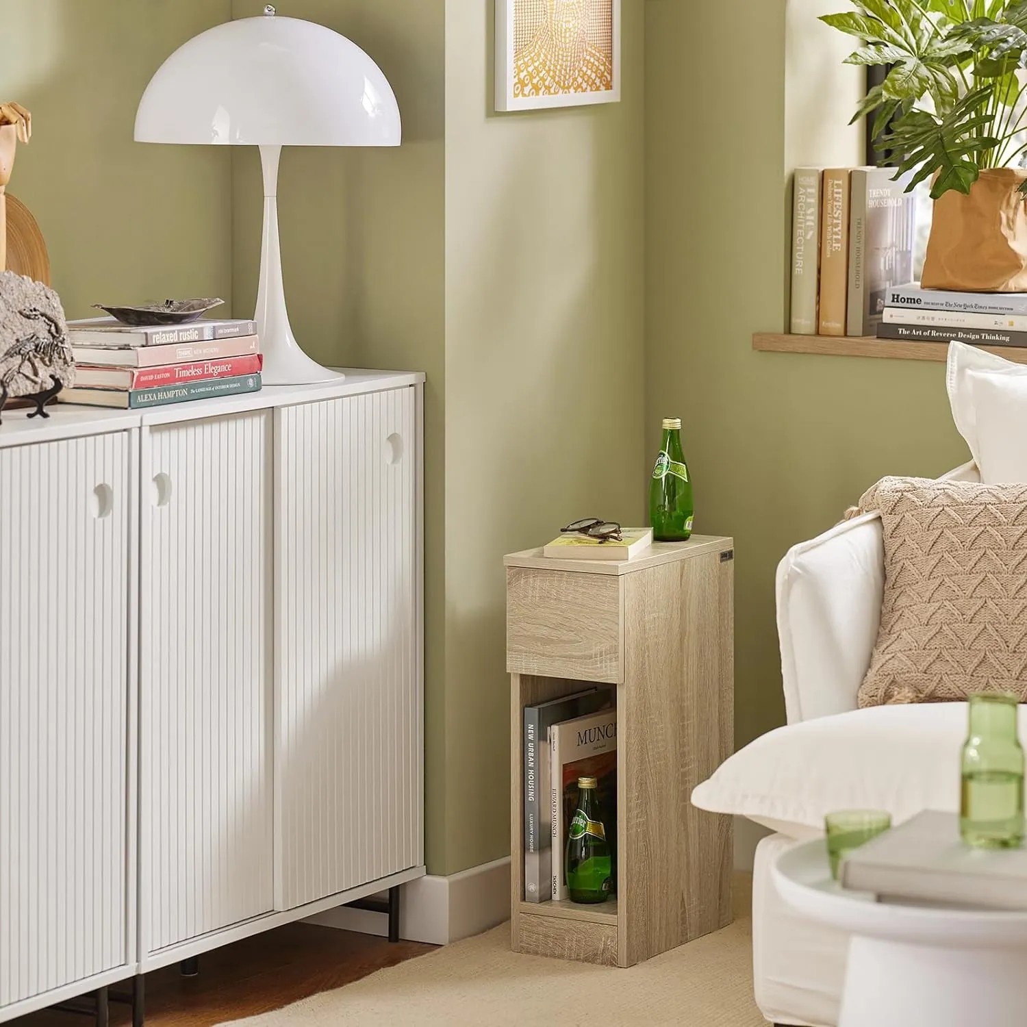 SoBuy Nachttisch FBT111-N in Natur mit Schublade und offenem Fach als Beistelltisch.