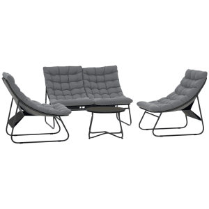 Graues Outsunny Garten Sofa Set mit 2 Stühlen und Tisch. Stahlgestell mit bequemen Polsterkissen.