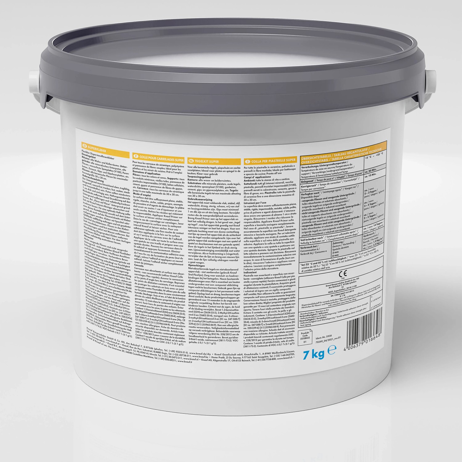 Eimer Knauf Fliesenkleber Superkleber Grau, 7 kg, für Innenräume.
