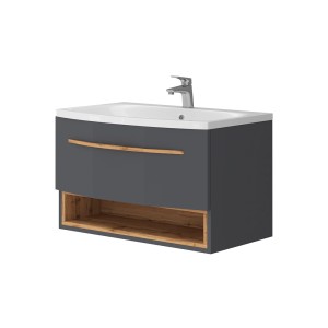 Vicco Badmöbel-Set Stelantis, anthrazit/Eiche, 2-teilig: Waschtisch mit Unterschrank und offenem Fach.