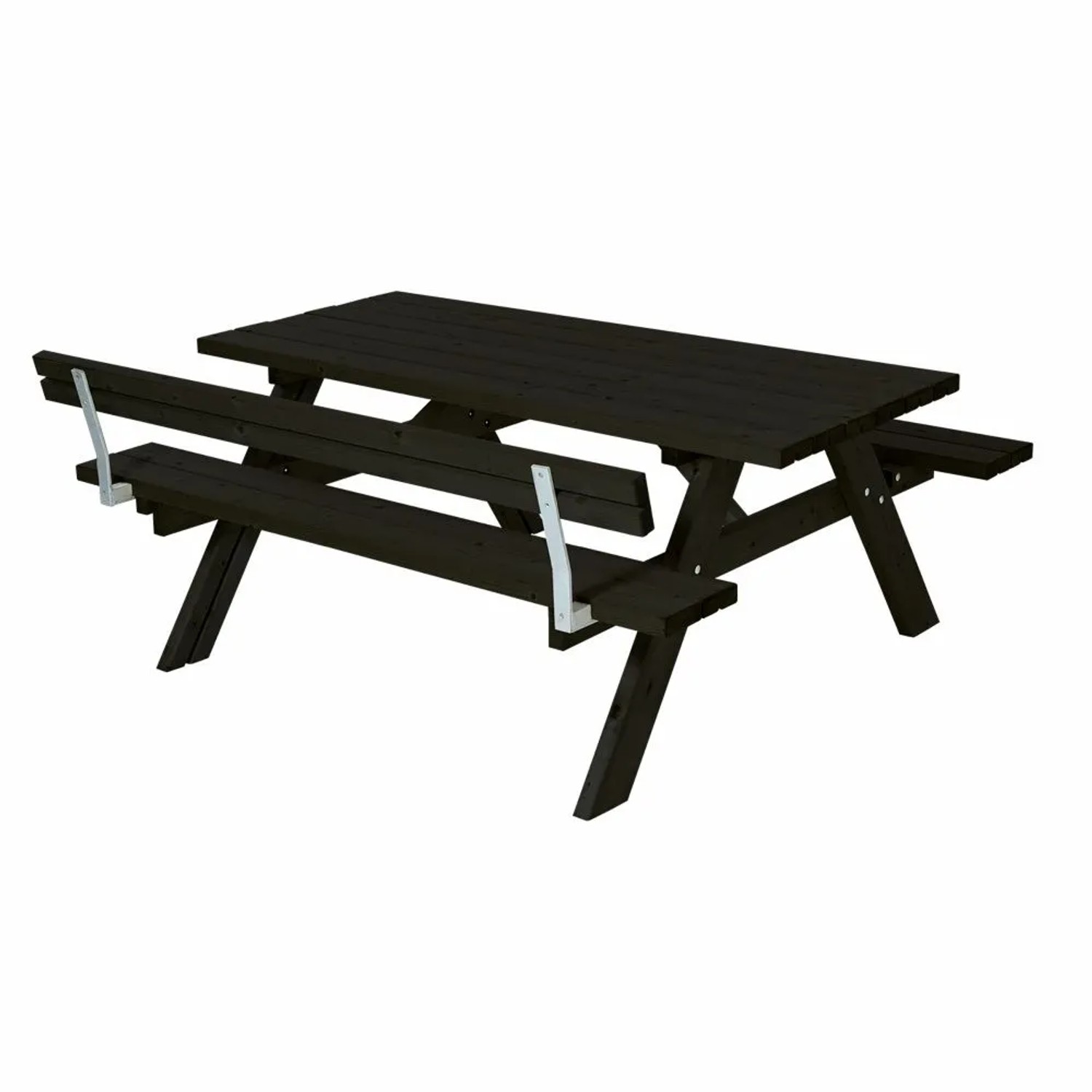 PLUS Gartenmöbel Sitzgruppe 177 cm Klappbar Schwarz mit Rückenlehne Holz