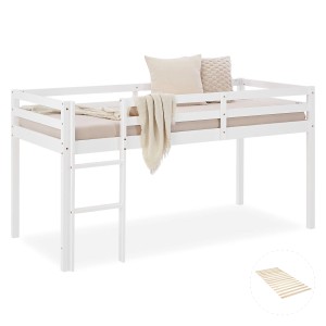 Homestyle4u Kinderbett 90x200 mit Lattenrost in Weiß 2252