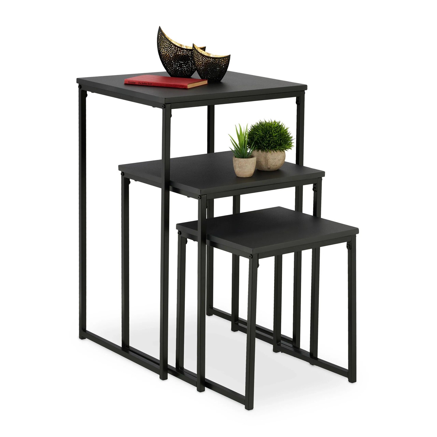 Relaxdays Beistelltisch 3er Set Eisen MDF PVC Bunt Stapelbar 76 cm x 46 cm x 46 cm 3,8 kg