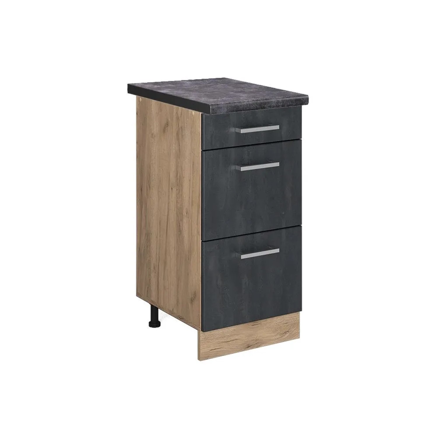 Vicco Küchenunterschrank R-Line Schubladenschrank für die Küche Schwarz Beton 40 cm AP Anthrazit mit Goldkraft Eiche Korpus Opt 2