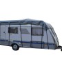 GreenYard® Wohnwagen Schutzdach 850 cm, grau, mit Spanngurten befestigt.