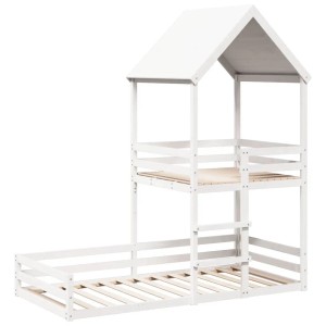 vidaXL Etagenbett mit Dach Weiß 90x200 cm Massivholz Kiefer 3282391