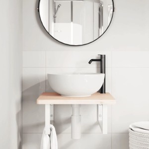 vidaXL Waschbeckenregal Wandmontage Stahl und Massivholz Buche 3302416