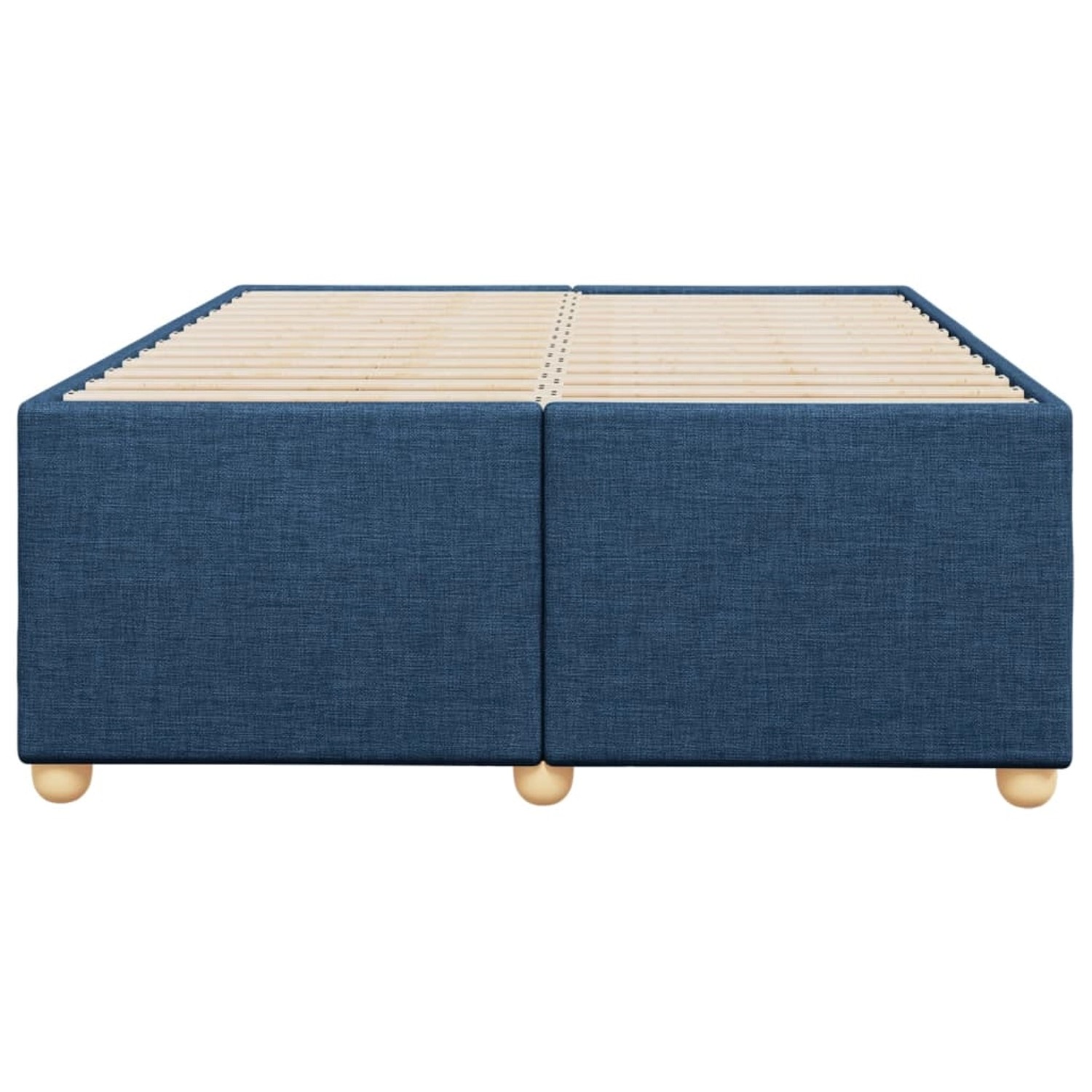 Blaues vidaXL Bettgestell (120x200 cm) mit Lattenrost und Füßen.