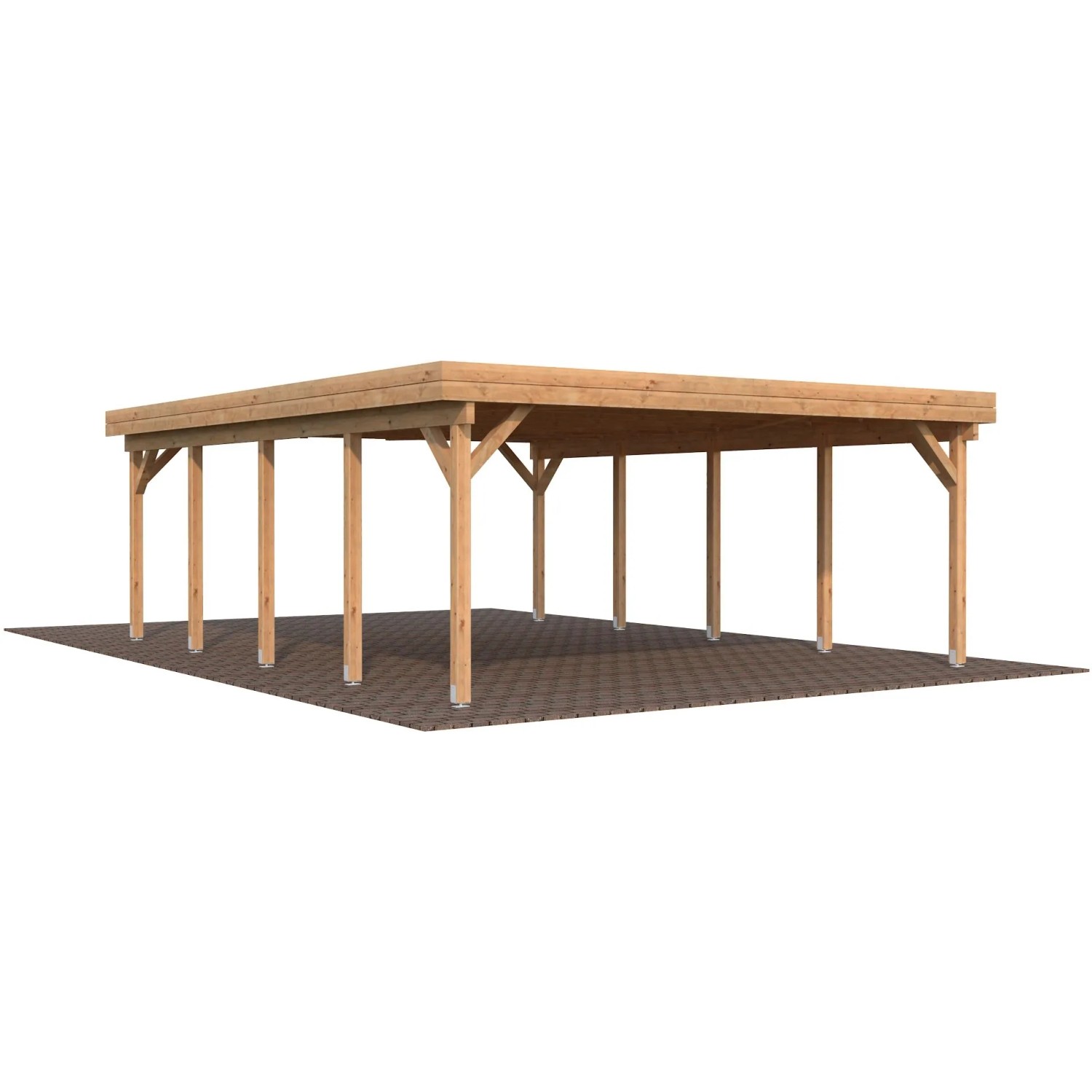 Palmako Doppelcarport Karl, braun, aus Holz mit Flachdach und stabilen Pfosten.
