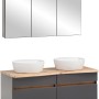 Held Möbel Doppelwaschtisch-Set Trient, 120 cm, grau mit Aufsatzbecken und Spiegelschrank