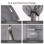 Details der Sekey Schutzhülle für 300 cm Ampelschirme: Reißverschluss, Tasche, Kordelzug, Belüftung.